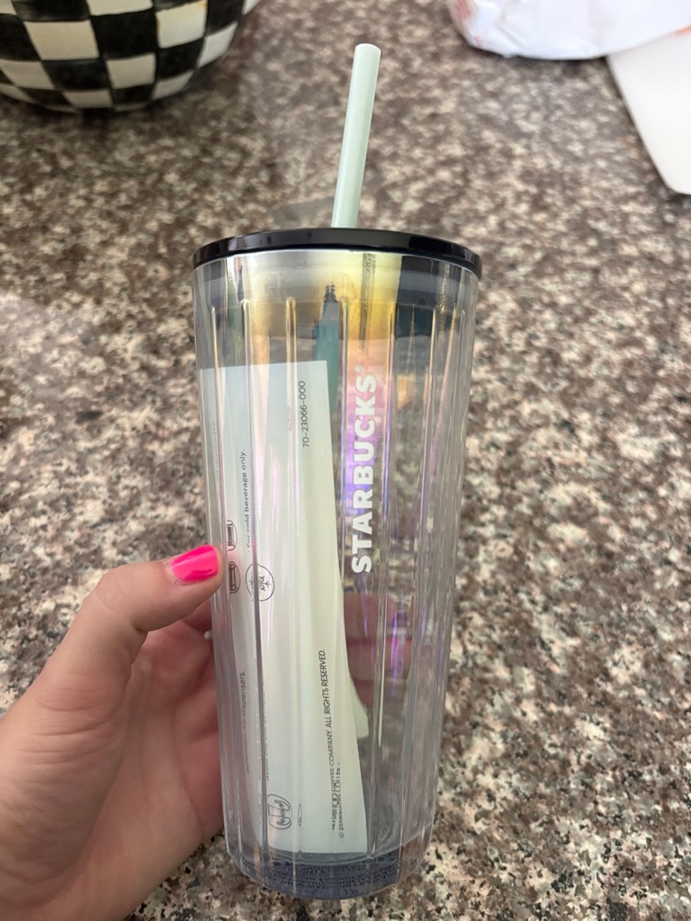 Starbucks Iridescent Clear Tumbler with Black Lid and Mint Straw